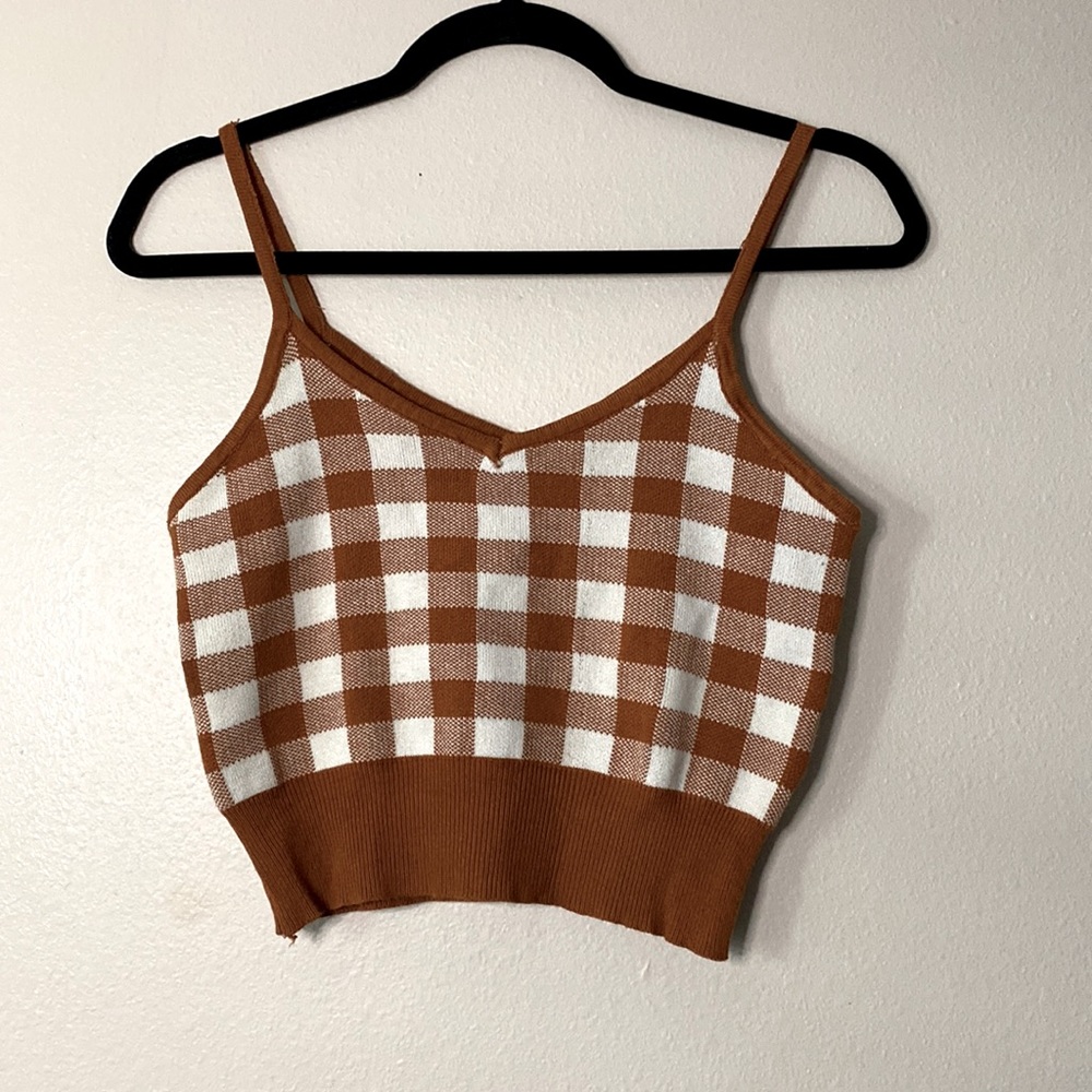 A Say What? Brown and white checkered crop top